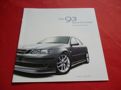 SAAB 9-3 YS3F Sport Limousine Linear Arc Vector Aero Preisliste Pricelist 2002