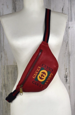 Gucci Red Pebbled Leather Small Bum Bag Belt Bag Fanny Pack W