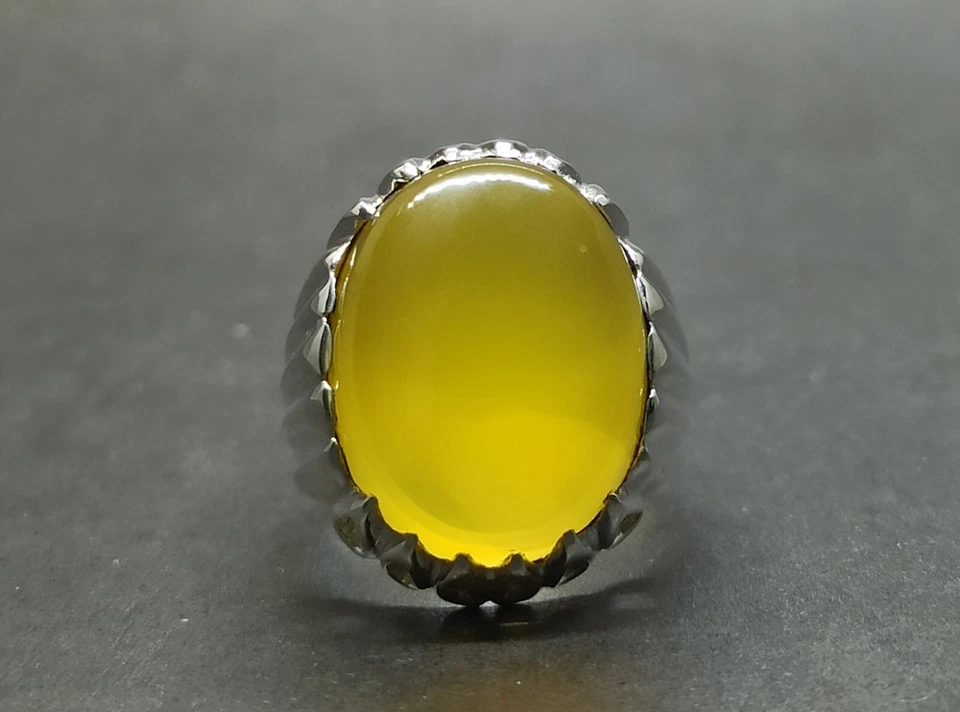 Anillo natural yemení amarillo profundo Aqeeq plata esterlina 925 hecho a mano con puntas de ágata Foto 3 de 4