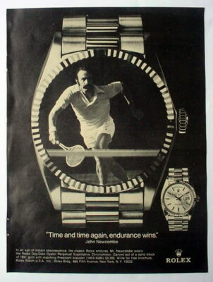 1975 Rolex Ad Day Date Oyster Chronometer Watch 18k Gold John Newcombe Tennis