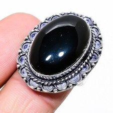 Black Onyx Gemstone Handmade 925 Sterling Silver Jewelry Ring Size 7.75 US 