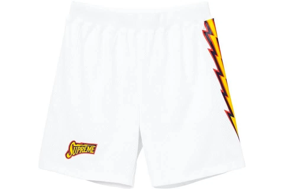 Short de basketball Supreme Bolt Golden State Warriors NBA blanc moyen M neuf avec étiquettes