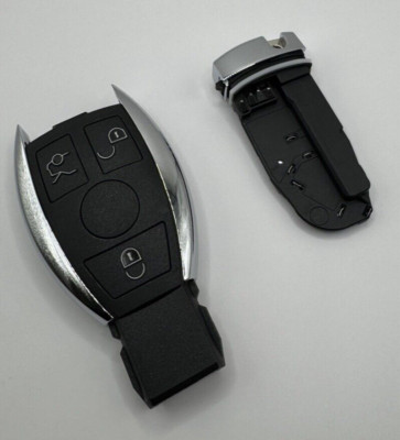 Für Mercedes Benz 3 Tasten und 2 Batterie Smart Schlüsselanhänger Fernbedienung Chrom + LOGO