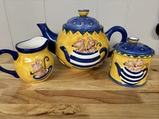 Vintage Rayware Fun Novelty Mouse Teapot Tea Pot 2.5 Pint Creamer & Sugar Dish