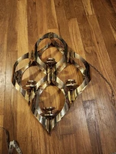 Mid Century Modern Mascot Brutalist Hanging Candle Holder Gold  Vintage