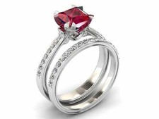2ct Simulated Pink Ruby Bridal Set Band Engagement Ring 18k White Gold Plated