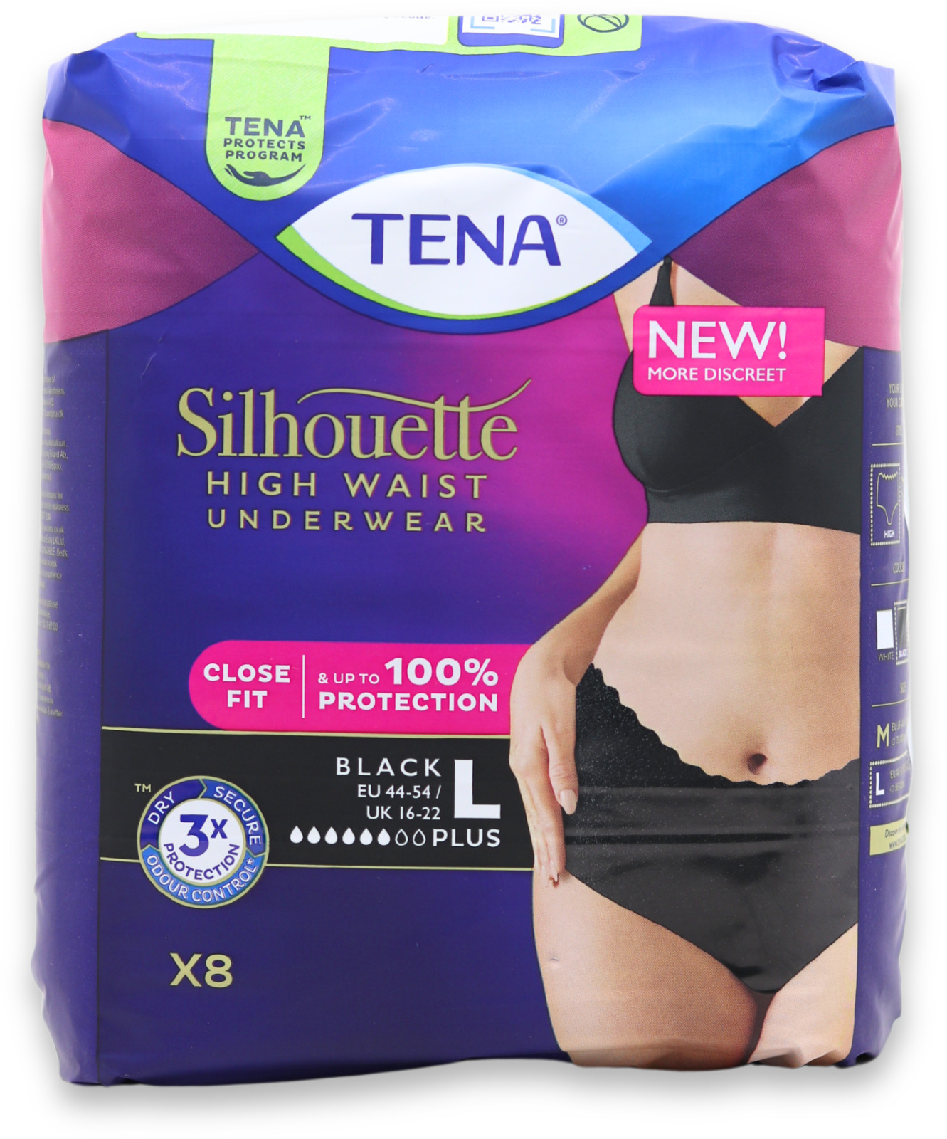 Tena Silhouette Plus Low Waist Noir Incontinence Underwear Large 8 Pack - Image 2