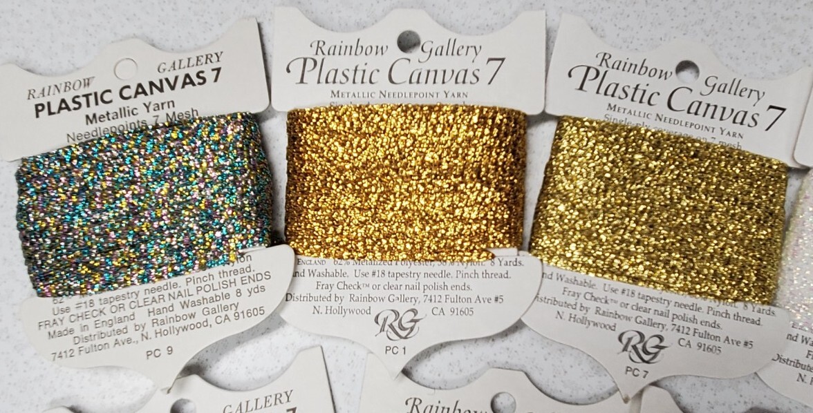 10 Rainbow Gallery Plastic Canvas 7 Metallic Needlepoint Yarn 8 Yards B