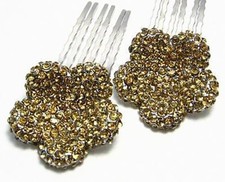 2PC DAISY GOLDE AUSTRIAN RHINESTONE CRYSTAL HAIR COMBS COMB BARRETTE CLIP C1160G