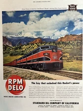 1950 Standard Oil Company California RPM Delo Diesel Engine Rock Island VTG Ad
