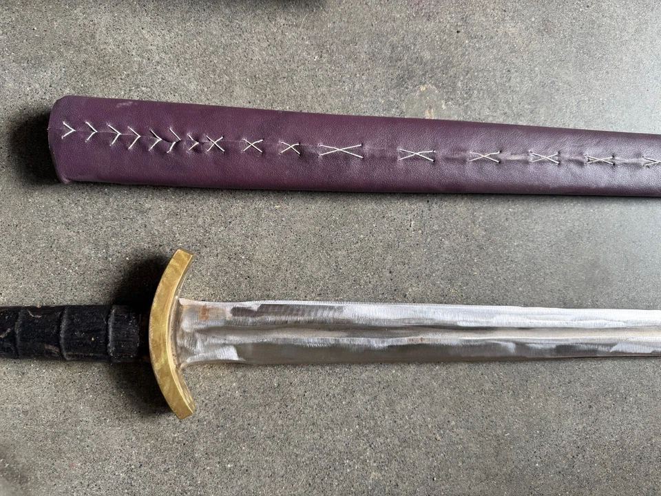 Hand Forged Damascus Steel Viking Sword Sharp Northmen Ornate Replica W Scabbard - Image 4 of 4