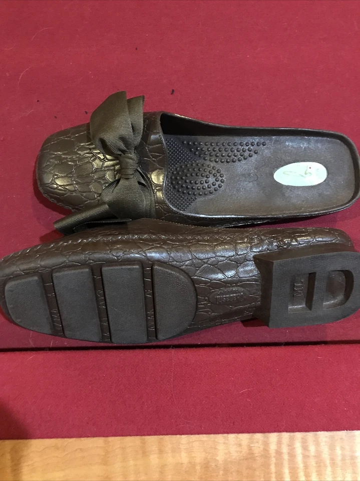 BROWN Flat Sandals Women Sz 8 9 Snake Skin Square Toe Ribbon Bow Slip On Comfort - Изображение 3 из 4