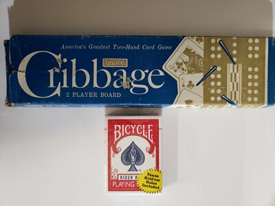 Vintage Cribbage 2 Player Board, For Two-Hand Card Game W/Cards