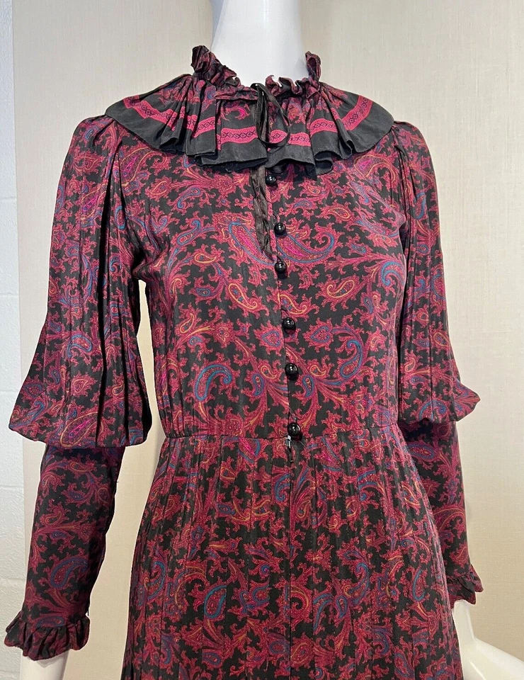 Винтажное романтическое 1980-е Emanuel Ungaro Parallele плиссированное шелковое платье размер 6 Италия - Изображение 2 из 4