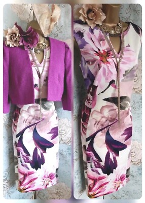 Roman Phase Eight pink Purple wedding guest Occasion Outfit Scuba dress ascot 12