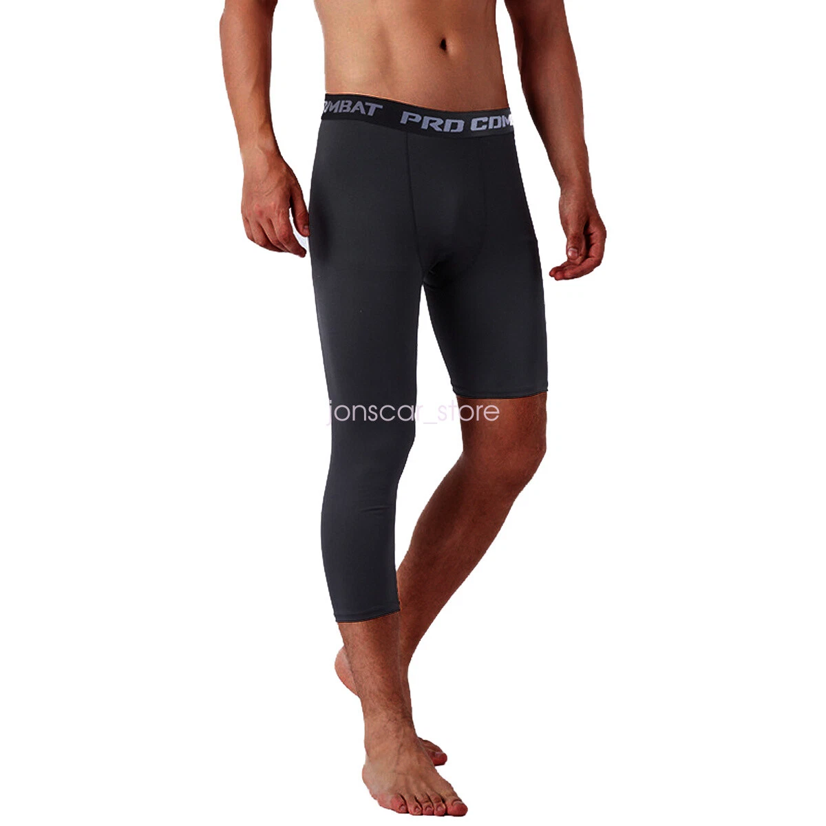 Men‘s 3/4 One Leg Compression Capri Tights Pants Athletic Base Layer  Underwear