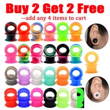 PAIR-THICK SILICONE SKINS FLESH TUNNELS-Ear Gauges-Soft Ear plugs-Ear Skin 2g-1"