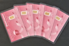 5 PACK OF 1/15 GRAM PURE .999 FINE GOLD X 5 BREAST CANCER AWARENESS 2a