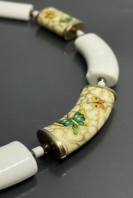 Vtg Japan Gold Tone Ceramic Multicolor Butterfly Design Collar