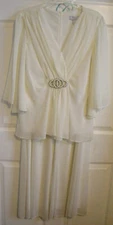 Vtg 1970s OFF WHITE CREAM 2PC Outfit Palazzo Pants FLOWING TOP WITH PEARLS SZ 10