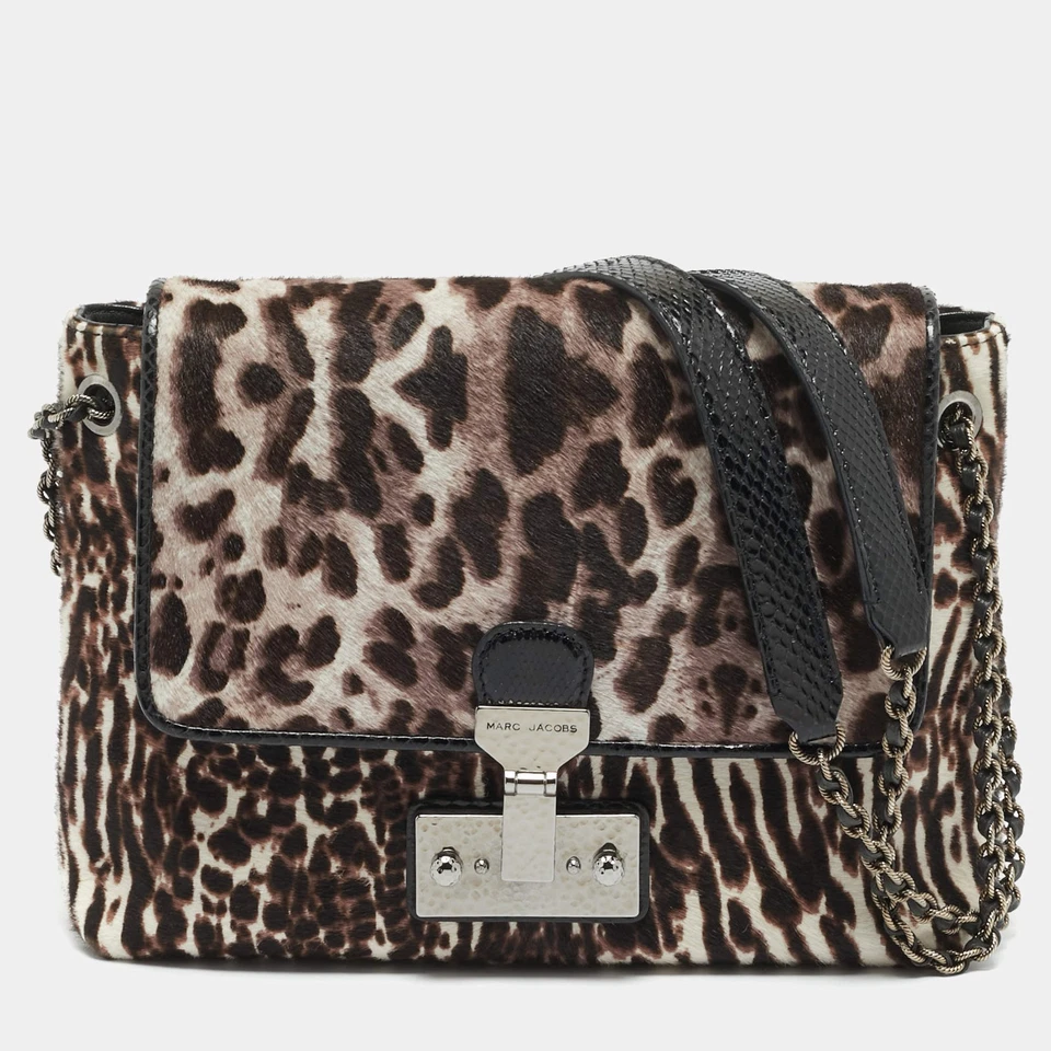 Grande bordure unique Marc Jacobs imprimé animal marron noir poils de veau et... - Photo 1/4