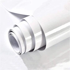 TANONE White Wallpaper 17.7" X 118" Peel and Stick Countertop Wallpaper Gloss