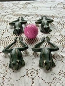Set of 4 Vintage SPI San Pacific Intl Bronze Frog Napkin Rings Verdigris Patina