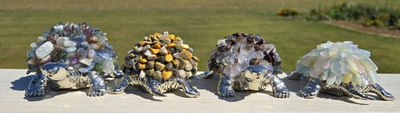 #ad #ad 4 NEW Silver Metal Turtles with Crystal Chips Shells Various Materials. USA $50.00