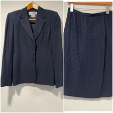 Carlisle 2 Piece Skirt Suit Rayon Silk Blend Navy Blue Textured Size 6 JL