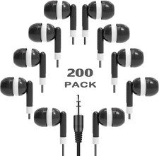 Bulk Earbud Headphones 200 Pack for School Classroom Kids, Wholeslae Wired Earph