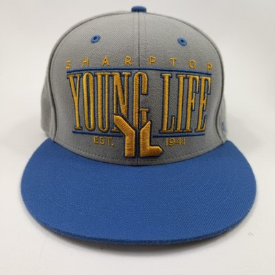 Young Life 47 Brand Hat Cap Snap Back Mens One Size Gray Blue Logo Embroidered