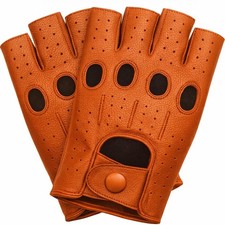 Leather Fingerless Driving Gloves for Men Perforated HalfFinger Grip Control