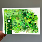 ACEO Original Mixed Media Monochromatic Green Galaxy Alien Cat Anomelina — photo 1