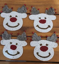 Reindeer Christmas Beaded Coasters Set Of 4 - Adorable!!!!!