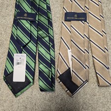 Brooks Brothers Mens Blue Green Silk and Tan Blue Linen Silk Neck Ties Set Of 2