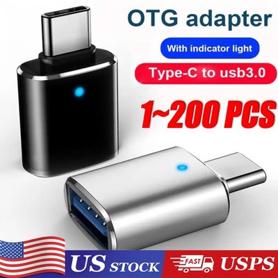 LED USB-C 3.1 Male to USBA Female Adapter Converter OTG Type C Android Phone LOT