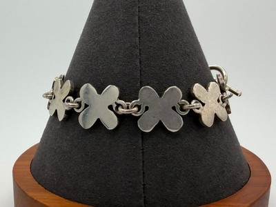 Heavy Sterling Silver X-Link Bracelet 8  22.1g Modernist Toggle Style