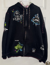 Vintage Y2K Ecko Unltd Blk Full Zip Hoodie Colorful Graphic Streetwear Mens 2XL