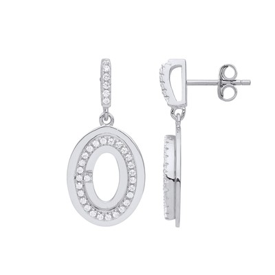Silber Jewelco London CZ Oval O Halo Tropfen Ohrringe