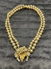 Eugene Double Faux Pearl Strand Necklace Signed Vintage Gold Tone