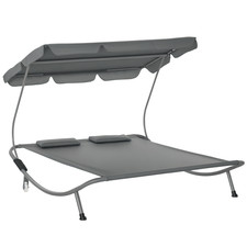 Outsunny Garden Double Hammock Sun Lounger Day Bed Canopy W/ Stand & 2 Pillows