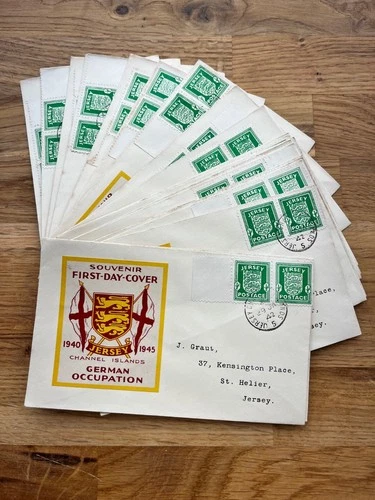 JERSEY 1942 ½d Arms pair on illustrated FDC x 20, fine, retail £12 each.