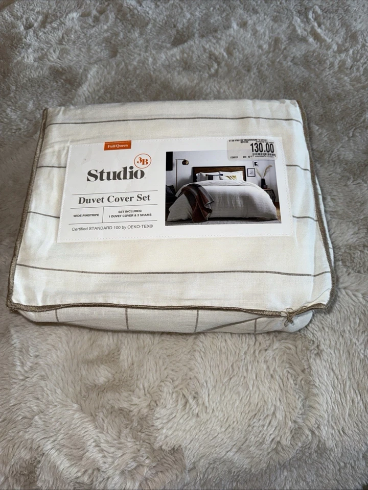 Funda nórdica Studio 3B FULL QUEEN sin fundas marfil marrón rayas granja Foto 2 de 4