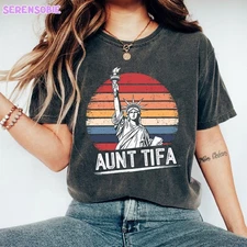 Aunt Tifa Fight Fascists Statue of Liberty T-Shirt Gift Unisex Size
