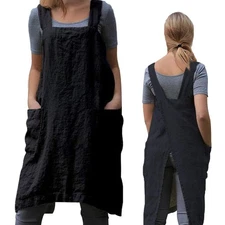 Pinafore Cross Back Apron for Women Pockets Japanese Smock Gardening Work