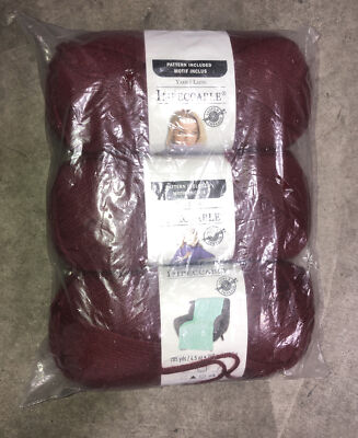 Loops & Threads Impeccable 4 Medium Yarn 3 skeins Burgundy 1430