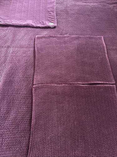 Pottery Barn Velvet Channel Quilt Eggplant King 2 Std Shams Monique Lhuillier