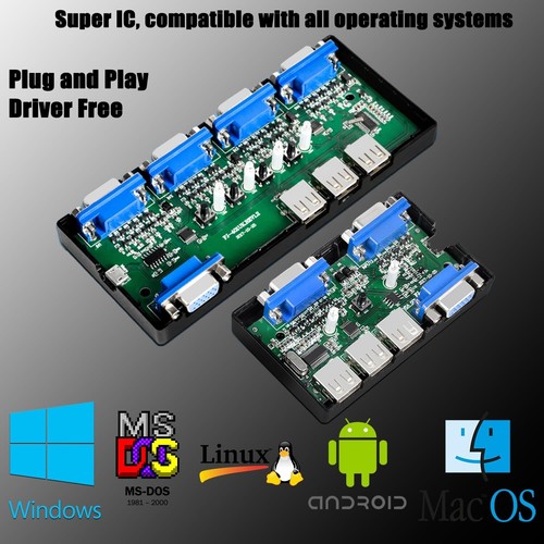 KVM Switch VGA 4 Port for 4 PCs – USB 2.0, Driver-Free, with Cables & Controller - Picture 6 of 7