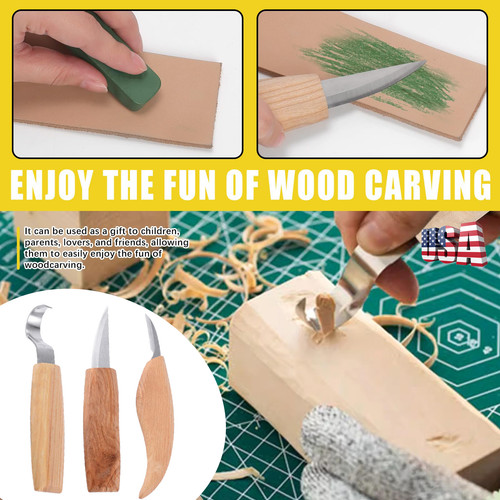Confezione 3 coltelli da intaglio legno set gancio sbiancante kit fai da te artigianato strumento manuale USA - Foto 2 di 9