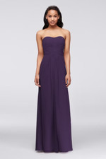 David's Bridal Lapis Long Strapless Chiffon Dress with Pleated Bodice In Size 8